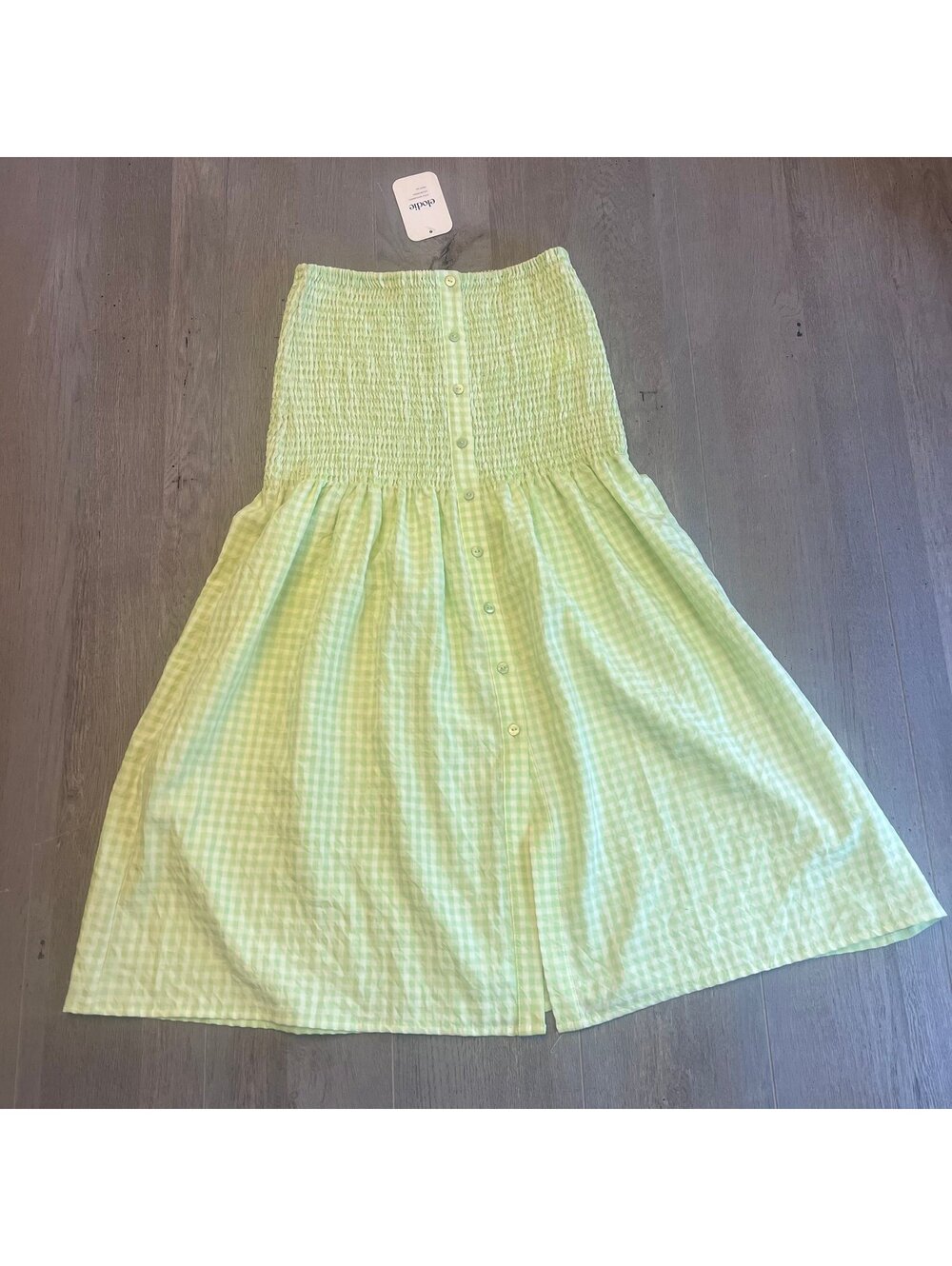 Elodie Green Gingham Smocked Waist Midi dress Size Small